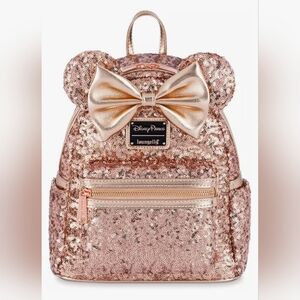 Loungefly Disney Parks Minnie Mouse Rose Gold Sequin Backpack